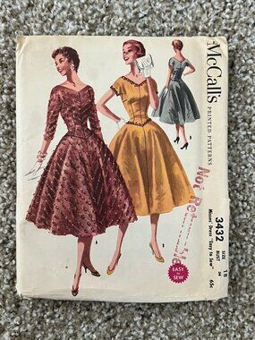 Vintage Sewing Pattern McCall's 3432 1955 Misses Dress Complete Size 18